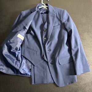 Calvin Klein Boys 3 Piece Suit Navy Blue Size 10 Blazer Vest Pants Formal